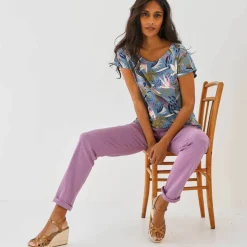 T-shirt col rond imprimé tropical
