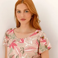 T-shirt col rond imprimé tropical