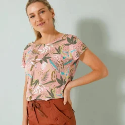 T-shirt col rond imprimé tropical