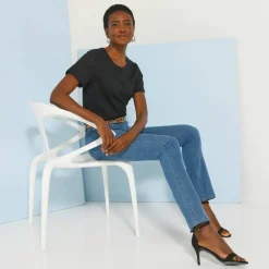 T-shirt col rond manches courtes, détail broderie anglaise