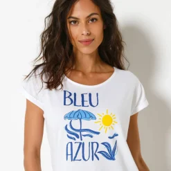 T-shirt col rond manches courtes, imprimé placé 