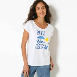 T-shirt col rond manches courtes, imprimé placé 