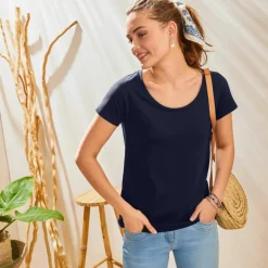 T-shirt col rond manches courtes uni coton