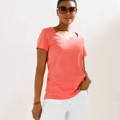 T-shirt col rond manches courtes uni coton