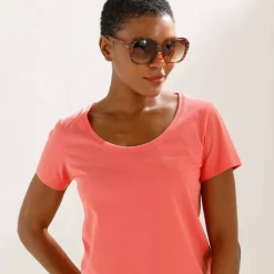 T-shirt col rond manches courtes uni coton