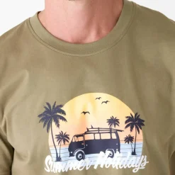 T-shirt col rond motif palmier manches courtes