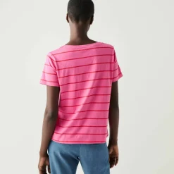 T-shirt col rond rayé, imprimé coeur doré