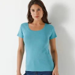 T-shirt col rond uni manches courtes en coton biologique(**)