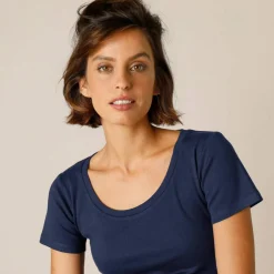 T-shirt col rond uni manches courtes en coton biologique(**)