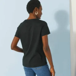 T-shirt col tunisien manches courtes, broderie anglaise
