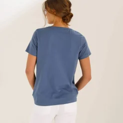 T-shirt col tunisien manches courtes, broderie anglaise