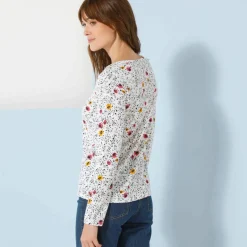 T-shirt col tunisien manches longues, imprimé