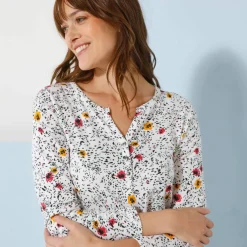 T-shirt col tunisien manches longues, imprimé