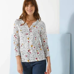 T-shirt col tunisien manches longues, imprimé