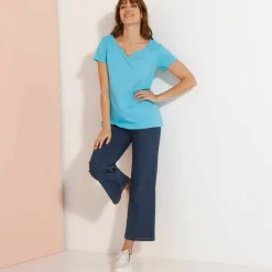 T-shirt col tunisien uni, coton