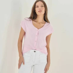 T-shirt col V boutonné