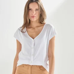 T-shirt col V boutonné