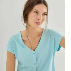 T-shirt col V boutonné