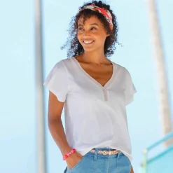 T-shirt col V doré maille unie
