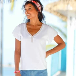 T-shirt col V doré maille unie