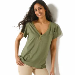 T-shirt col V doré maille unie