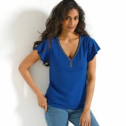 T-shirt col V doré maille unie