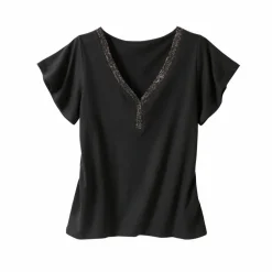 T-shirt col V doré maille unie
