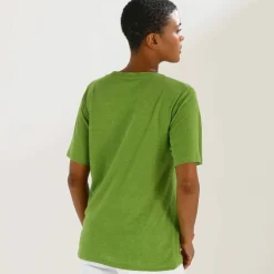 T-shirt col V en lin mélangé, manches courtes