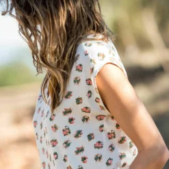 T-shirt col V imprimé, coton lin