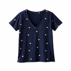 T-shirt col V imprimé cœurs dorés