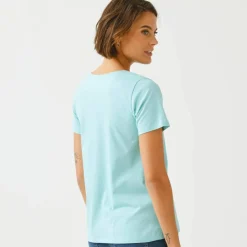 T-shirt col V imprimé doré