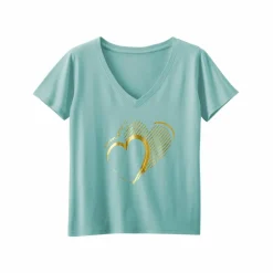 T-shirt col V imprimé doré