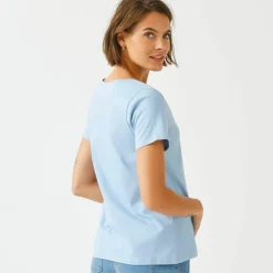 T-shirt col V imprimé doré
