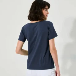 T-shirt col V imprimé doré