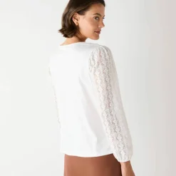 T-shirt col V manches dentelle