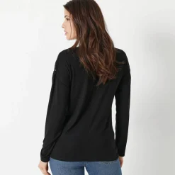 T-shirt col V manches longues dentelle
