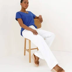T-shirt col V uni manches courtes, coton