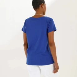 T-shirt col V uni manches courtes, coton