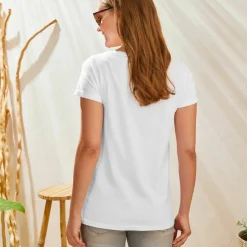 T-shirt col V uni manches courtes, coton