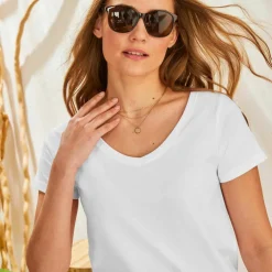 T-shirt col V uni manches courtes, coton