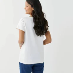 T-shirt col V uni manches courtes, coton