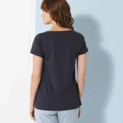 T-shirt col V uni manches courtes, coton