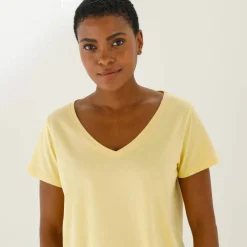 T-shirt col V uni manches courtes, coton