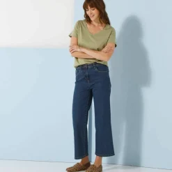 T-shirt col V uni manches courtes, coton