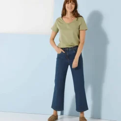 T-shirt col V uni manches courtes, coton