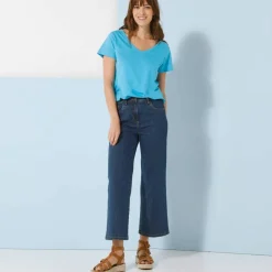 T-shirt col V uni manches courtes, coton