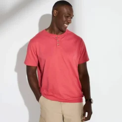 T-shirt Henley confort manches courtes - coton biologique(**)