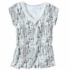 T-shirt imprimé, col V macramé