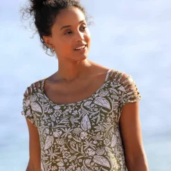 T-shirt laçage épaules imprimé bicolore, maille