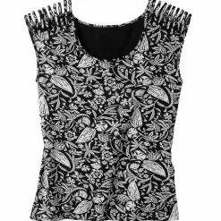 T-shirt laçage épaules imprimé bicolore, maille